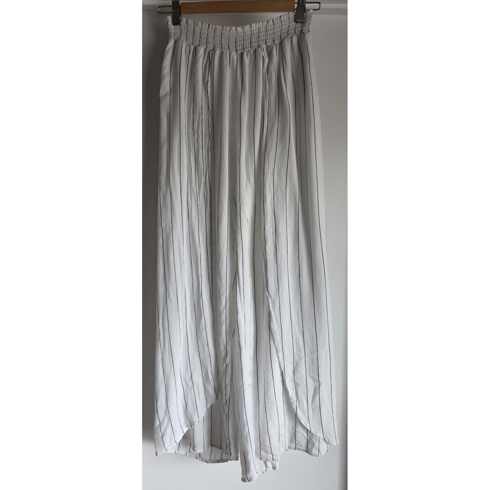Billabong Women Striped Pants Size S White Black Straight Casual Coastal